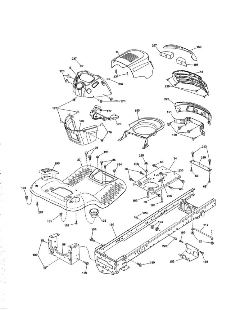 Chassis Diagram and Parts List for 96042015300  Poulan Lawn Tractor