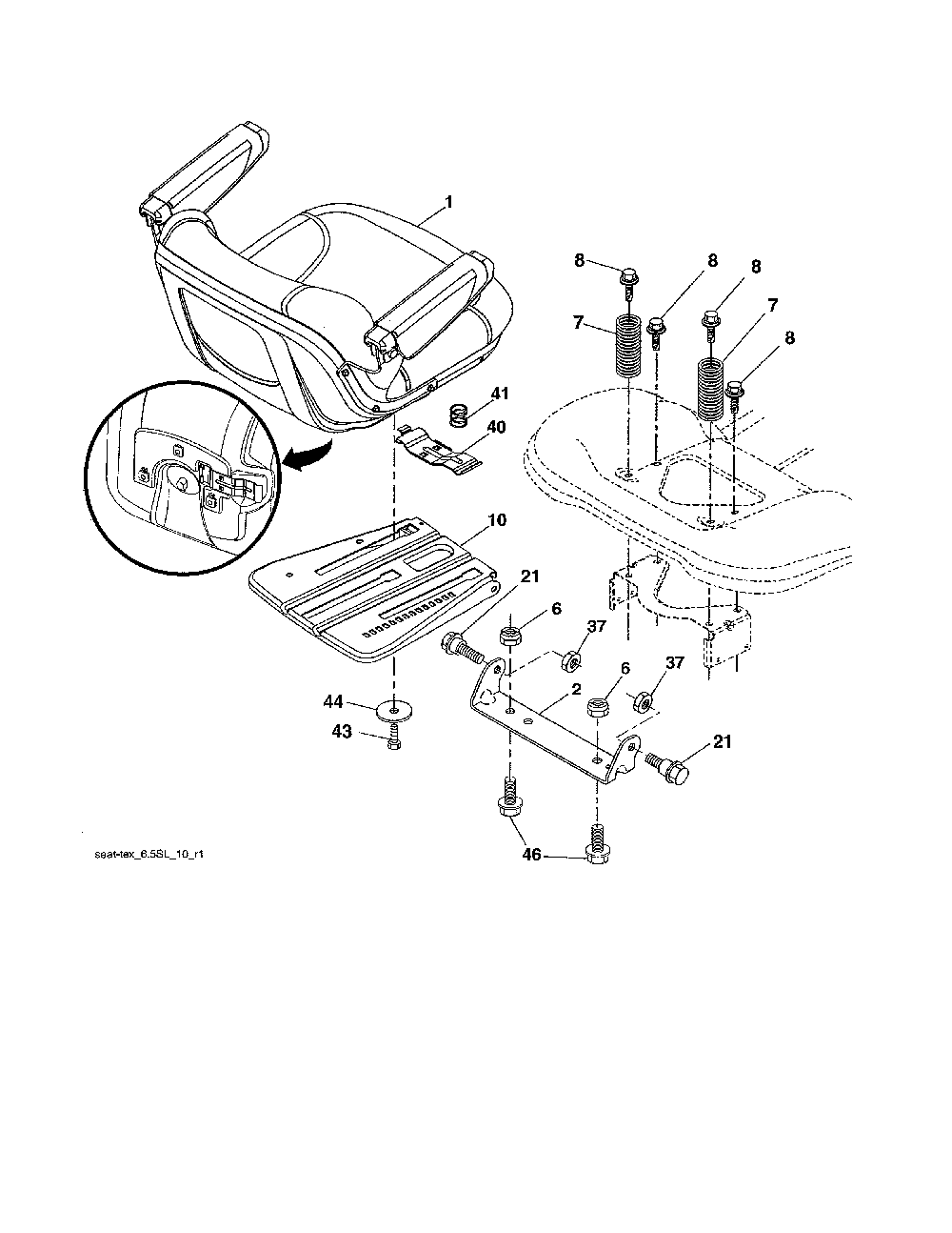 Seat assembly Diagram and Parts List for 96042019300  Poulan Lawn Tractor