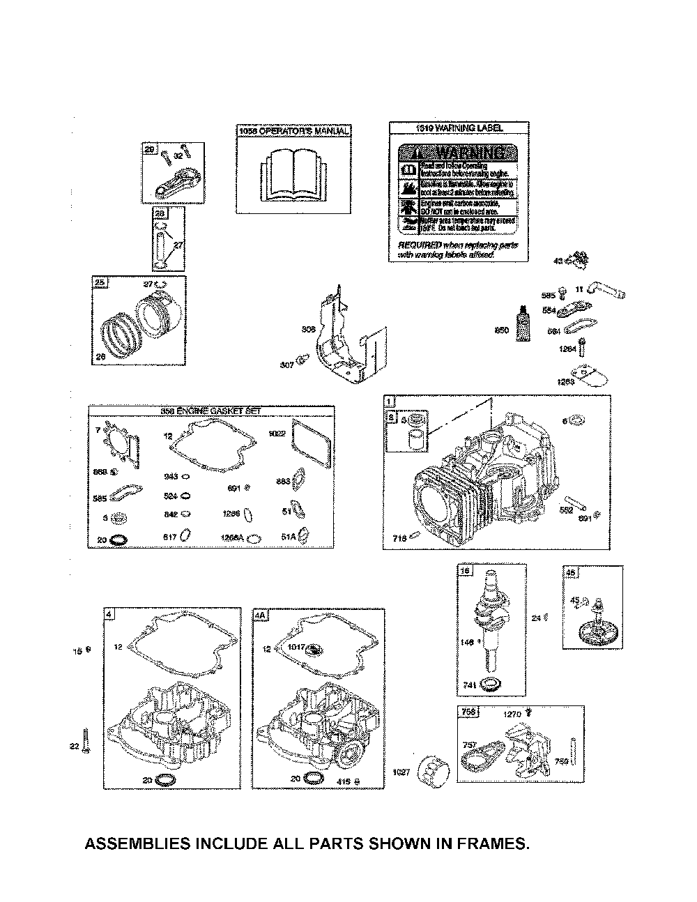 Cylinder/crankshaft/sump Diagram and Parts List for 96046002200  Poulan Lawn Tractor