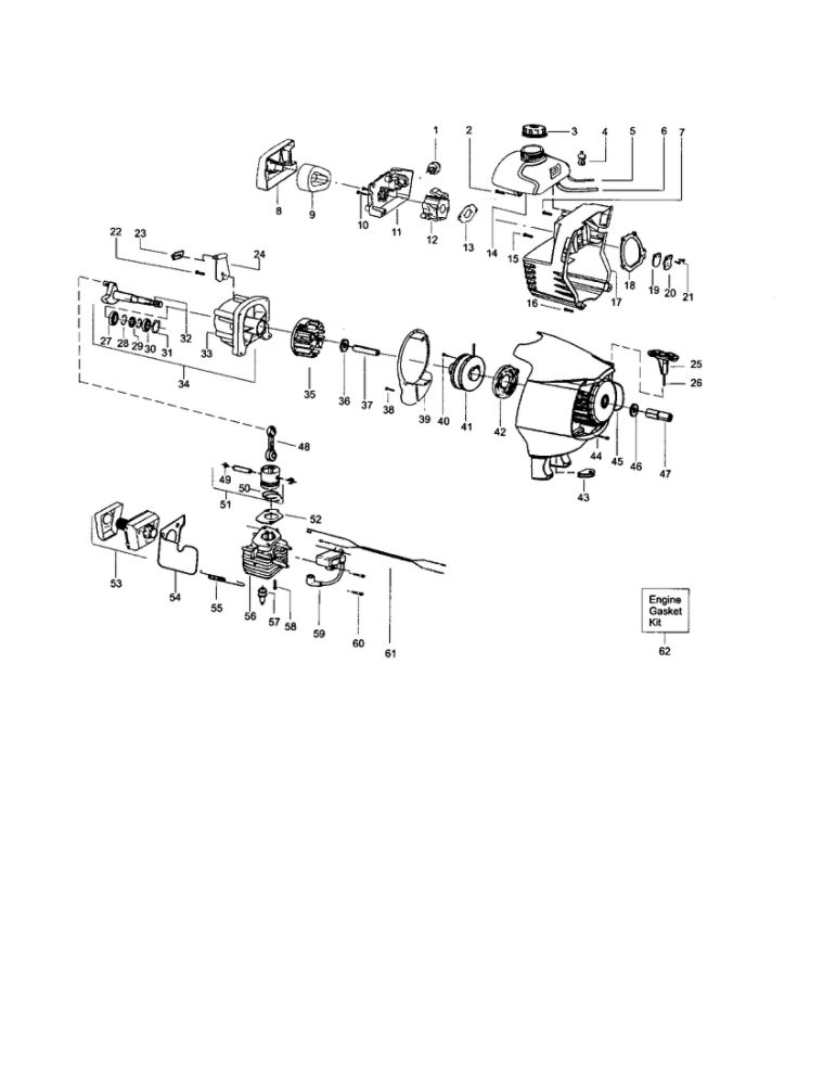Cylinder/Crankshaft/Crankcase Diagram and Parts List for 031  Poulan Trimmer