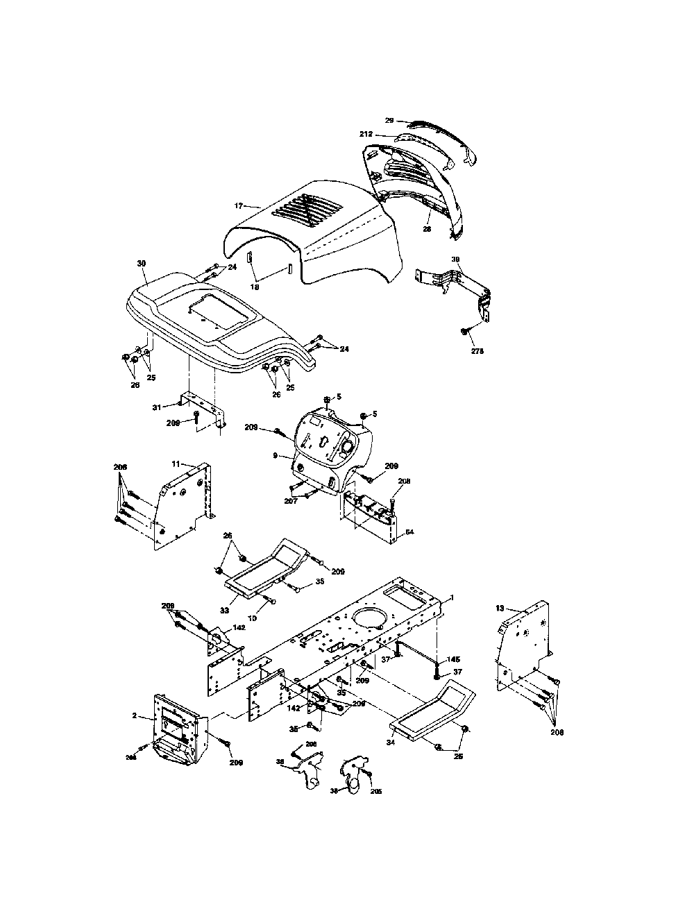 Chassis Diagram and Parts List for 96012006800  Poulan Lawn Tractor