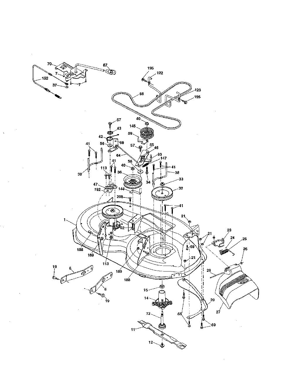 Mower deck Diagram and Parts List for PP175G42-96046007500  Poulan Lawn Tractor