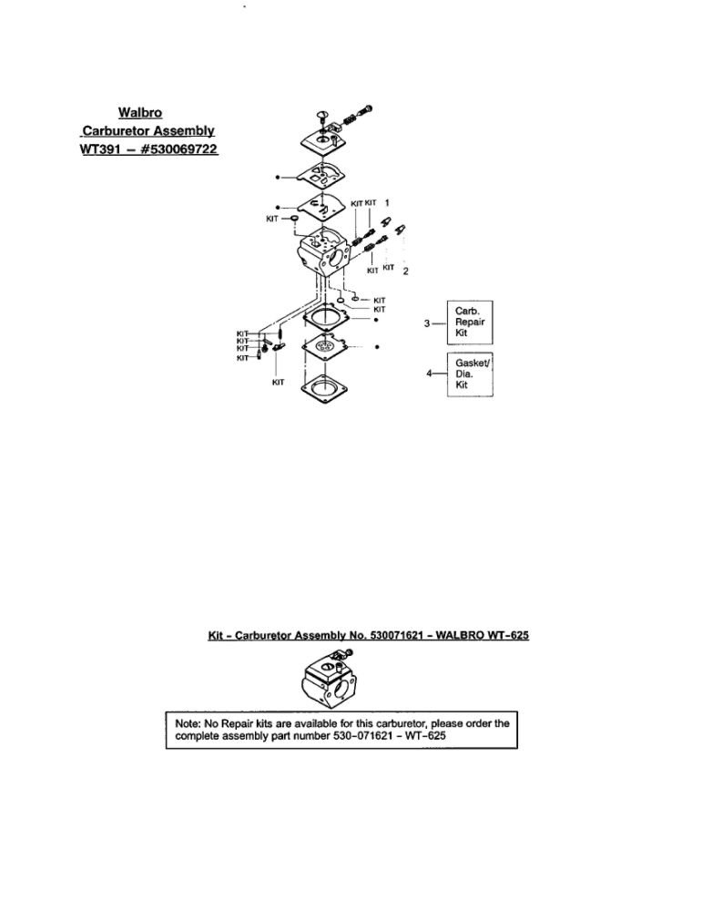 Carburetor Diagram and Parts List for 221 TYPE 1-3 Poulan Chainsaw