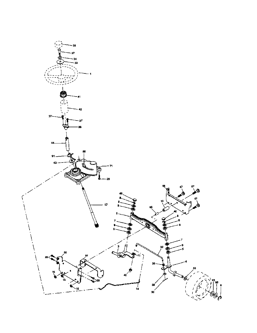 Steering Diagram and Parts List for 96012006800  Poulan Lawn Tractor