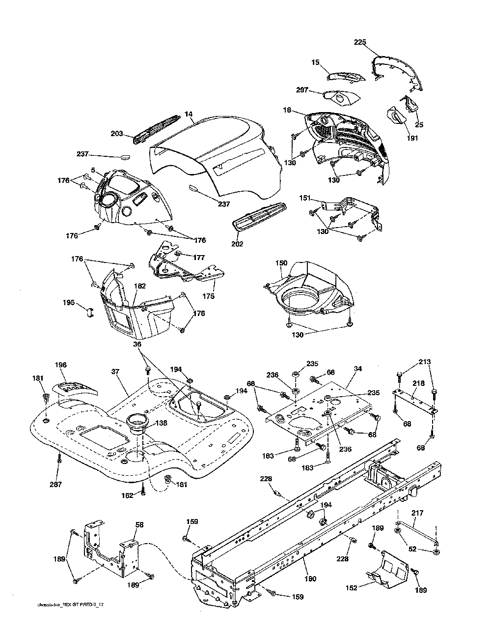 Chassis Diagram and Parts List for 917223980  Poulan Lawn Tractor
