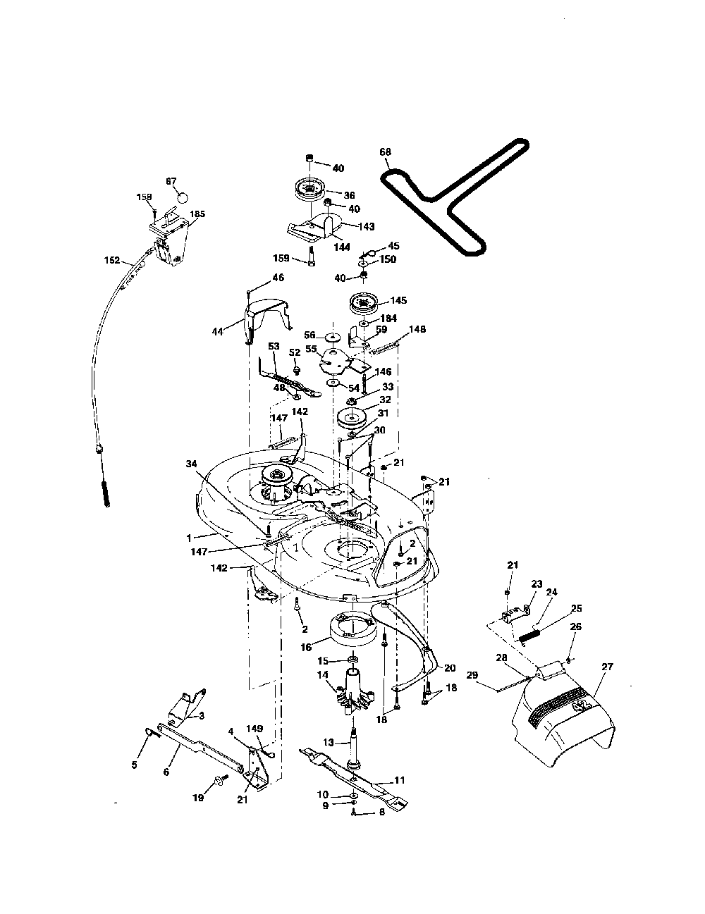 Mower deck Diagram and Parts List for 96016001300  Poulan Lawn Tractor