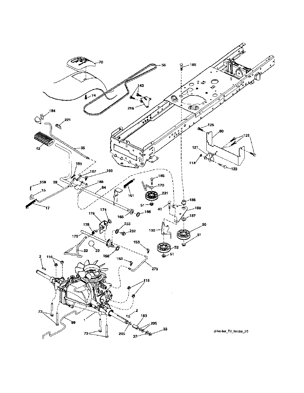 Drive Diagram and Parts List for 96042010700  Poulan Lawn Tractor
