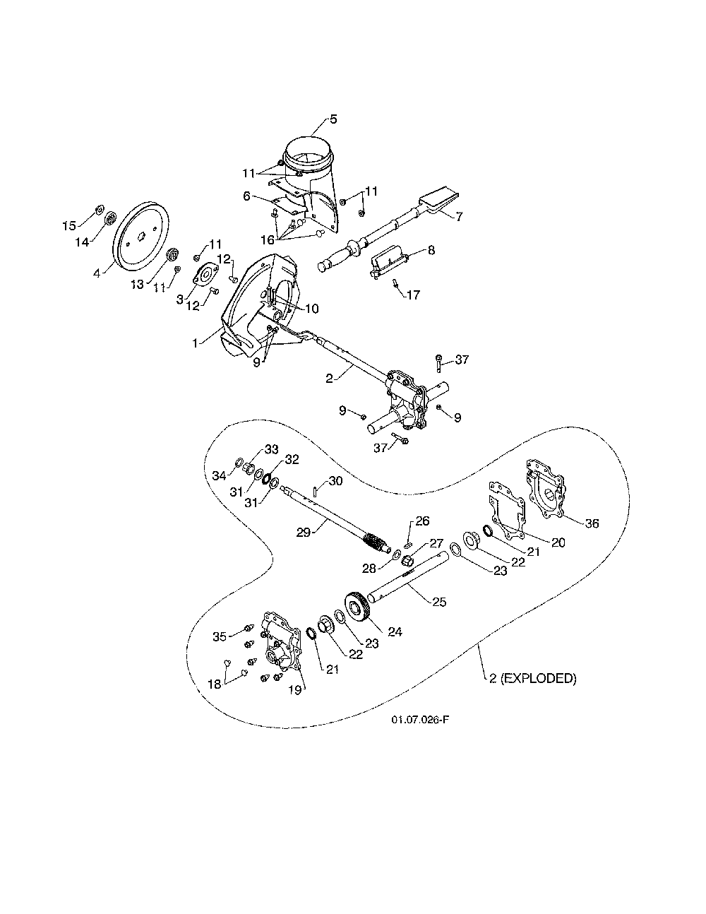Impeller/gearbox Diagram and Parts List for 96198004604  Poulan Snow Blower