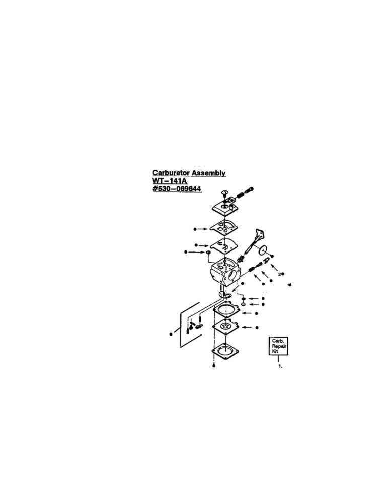 Carburetor Diagram and Parts List for 452  Poulan Leaf Blower / Vacuum