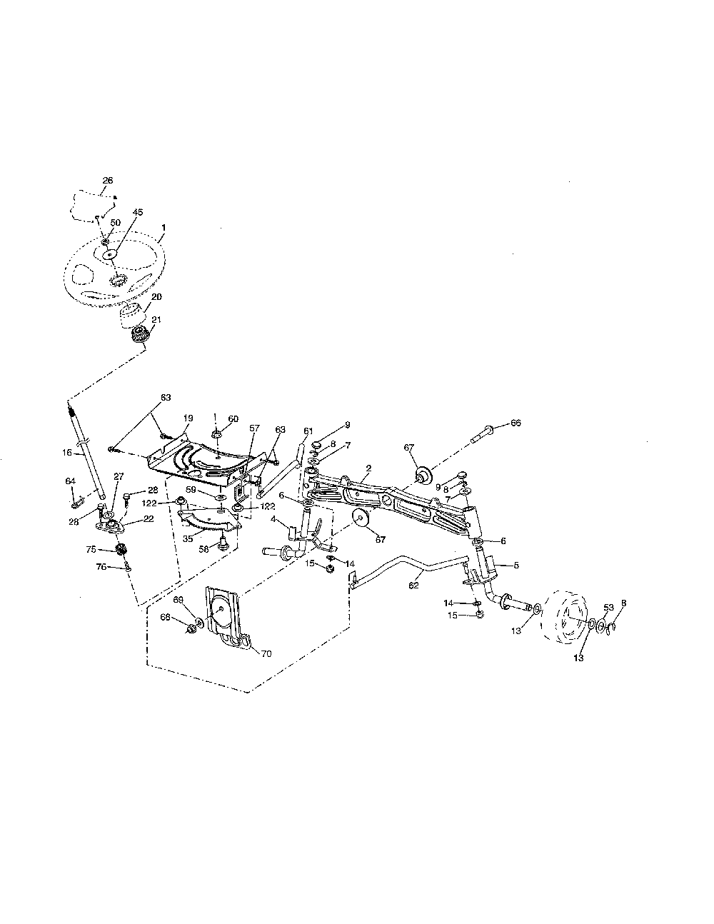 Steering Diagram and Parts List for PP24VA54-96046008000  Poulan Lawn Tractor
