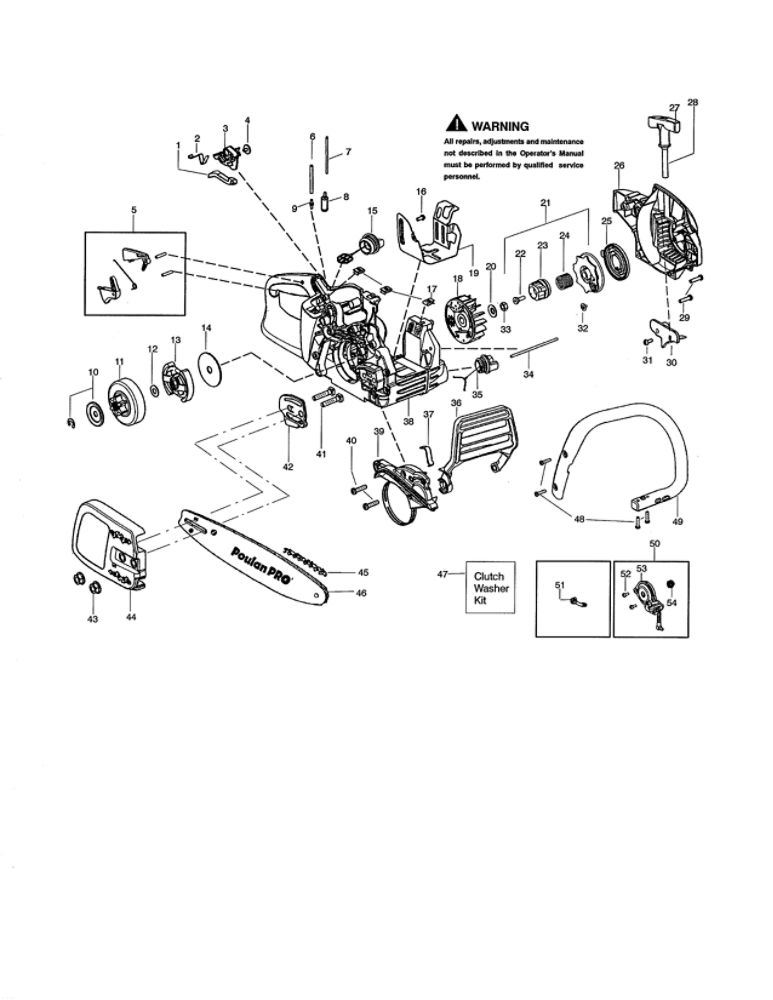 Chassis/Bar/Handle Diagram and Parts List for PP4218 TYPE 3 Poulan Chainsaw