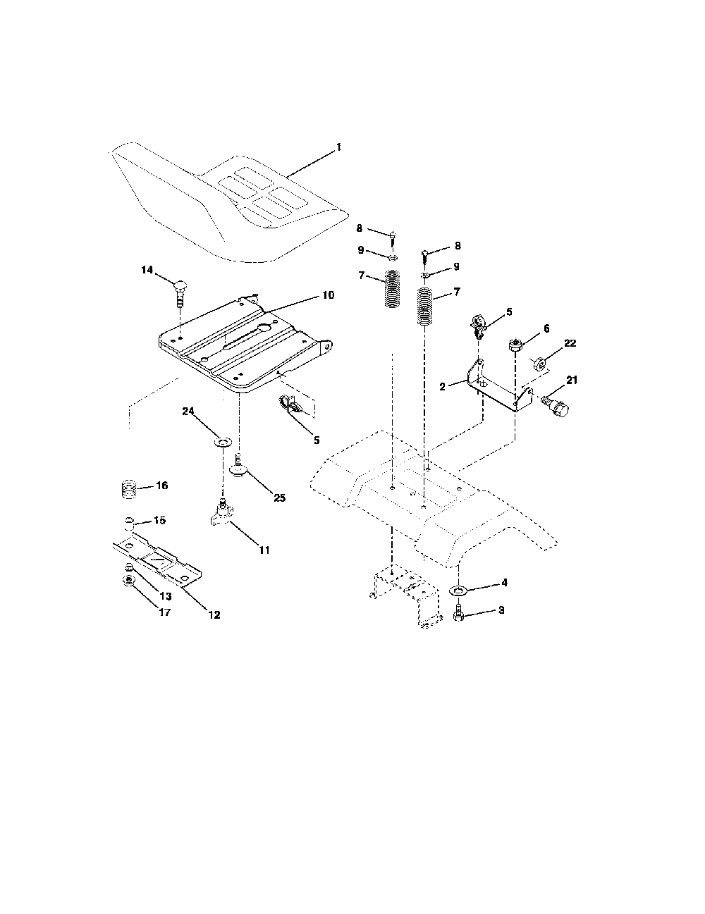 Seat assembly Diagram and Parts List for 96012002702  Poulan Lawn Tractor