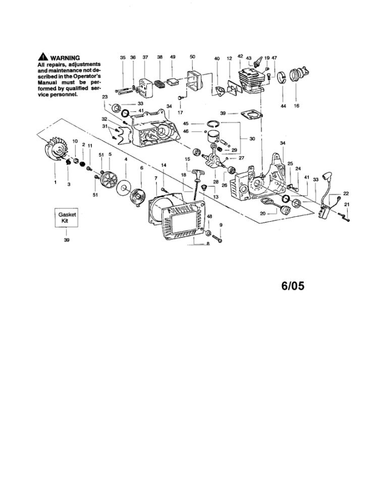 Cylinder/Crankshaft/Crankcase Diagram and Parts List for 380  Poulan Chainsaw