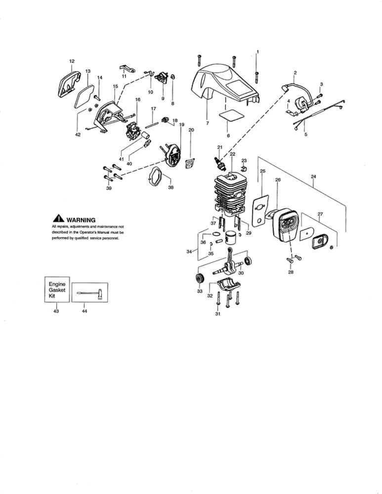 Shield/Cylinder/Muffler Diagram and Parts List for PP3816AV TYPE 3 Poulan Chainsaw