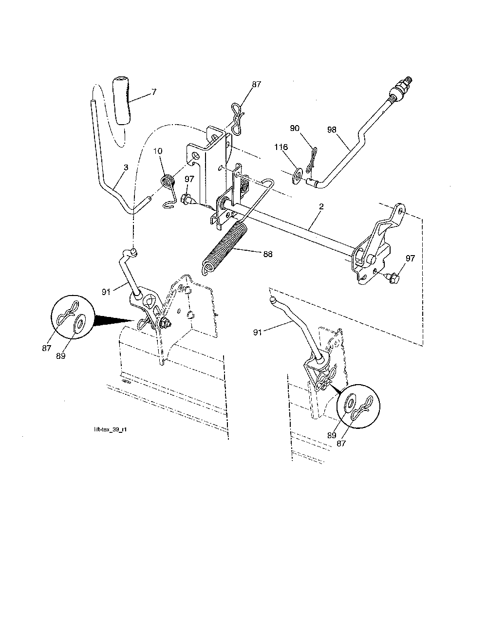 Mower lift Diagram and Parts List for 96042017000  Poulan Lawn Tractor