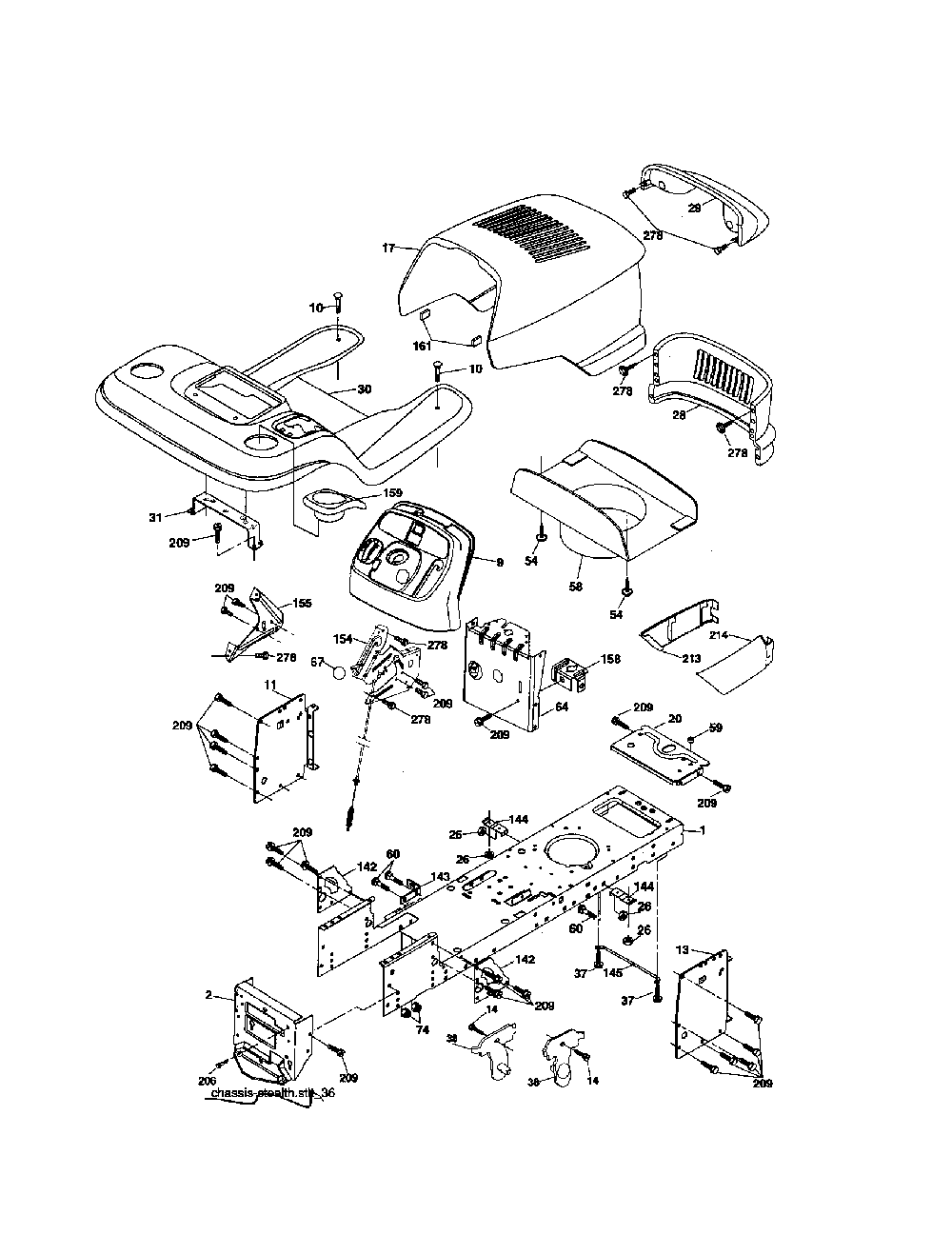 Chassis Diagram and Parts List for BB185H42YT  Poulan Lawn Tractor