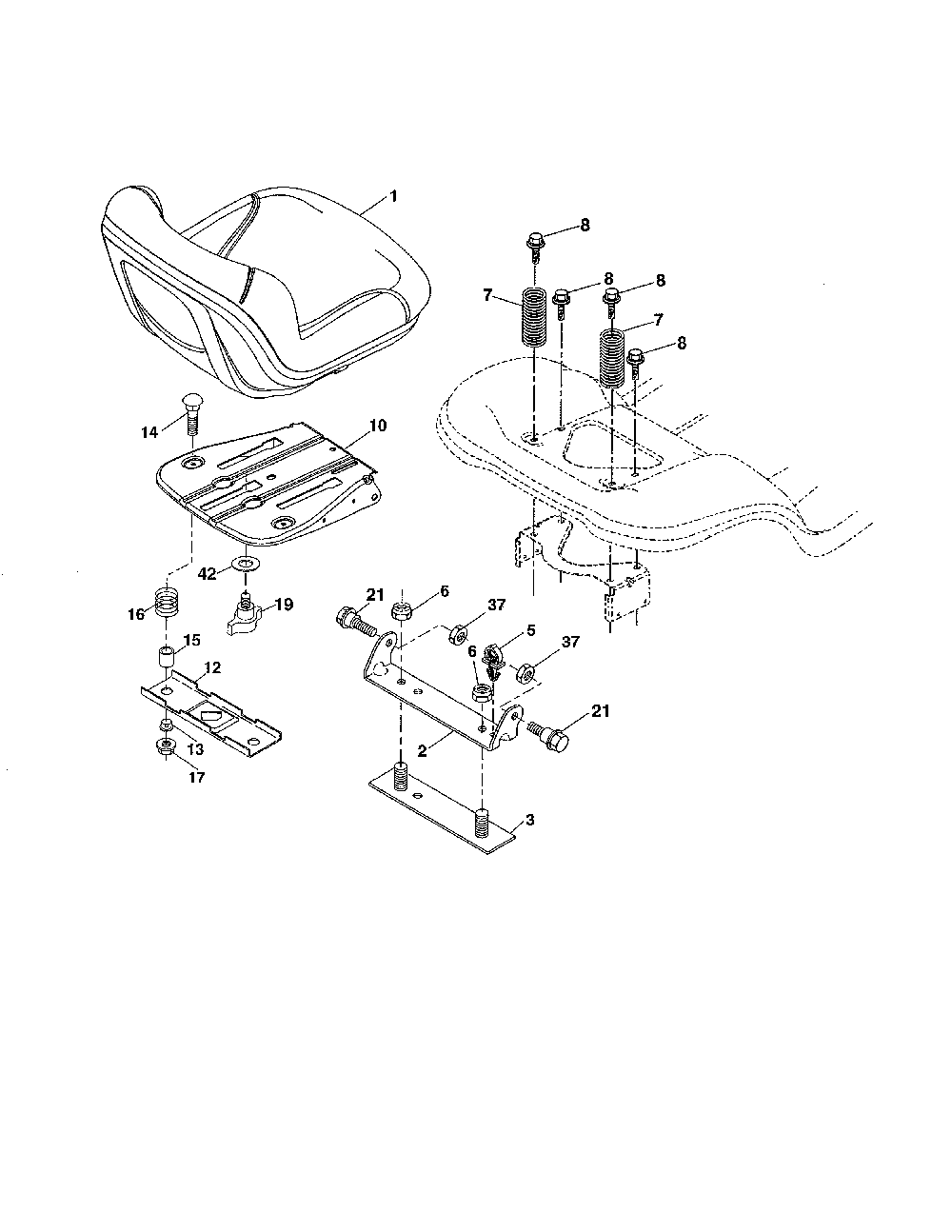 Seat Diagram and Parts List for 96046000800  Poulan Lawn Tractor