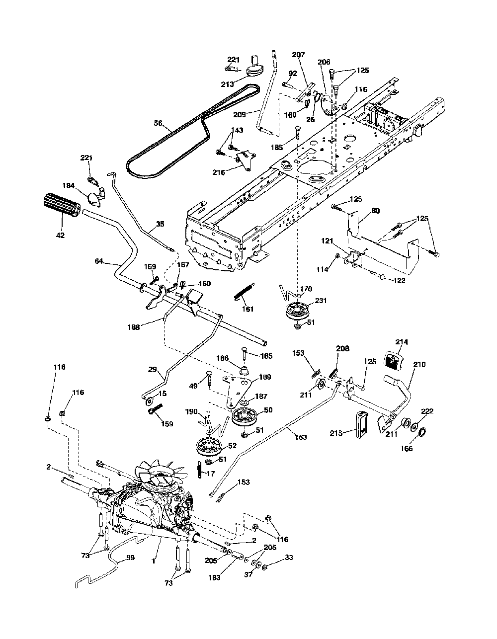 Drive Diagram and Parts List for 96042010800  Poulan Lawn Tractor