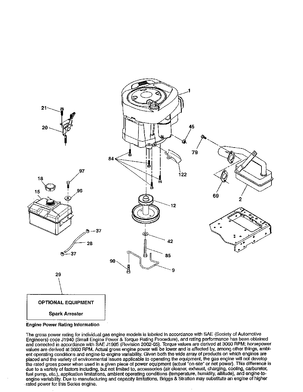 Engine Diagram and Parts List for 96046002200  Poulan Lawn Tractor
