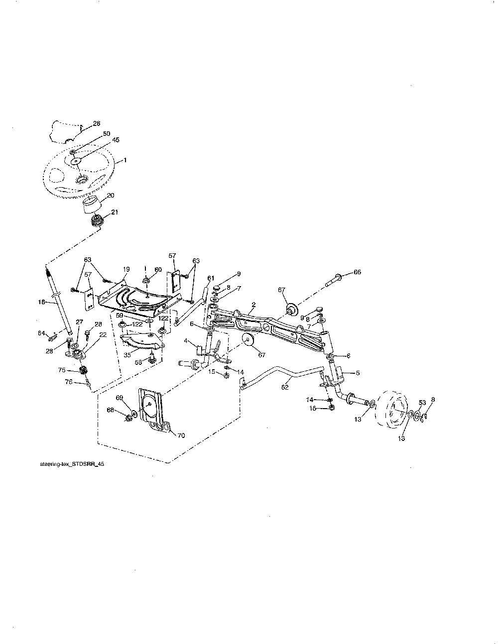 Steering Diagram and Parts List for PB20A46-96042016700  Poulan Lawn Tractor
