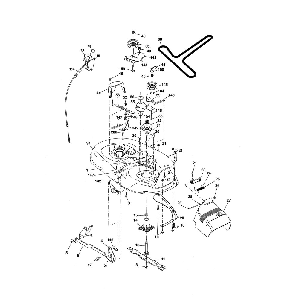 Mower Deck Diagram and Parts List for PXT175G42 96016002400 Poulan Lawn Tractor