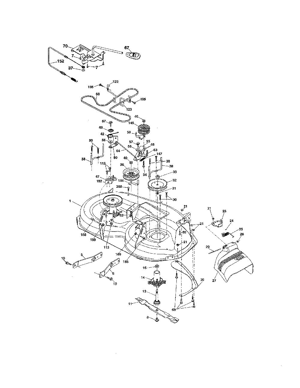 Mower deck Diagram and Parts List for 96046002200  Poulan Lawn Tractor