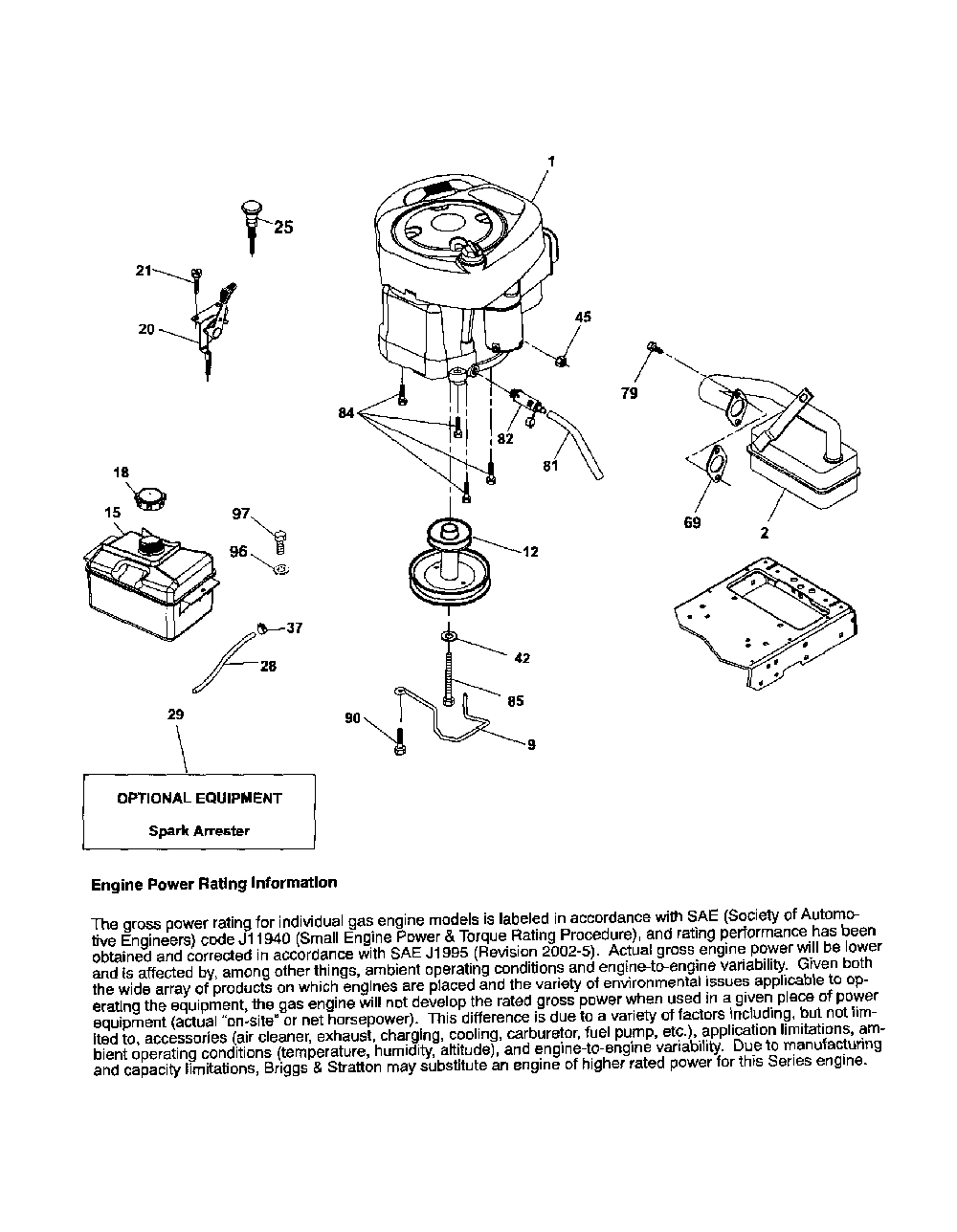 Engine Diagram and Parts List for 96041001400  Poulan Lawn Tractor