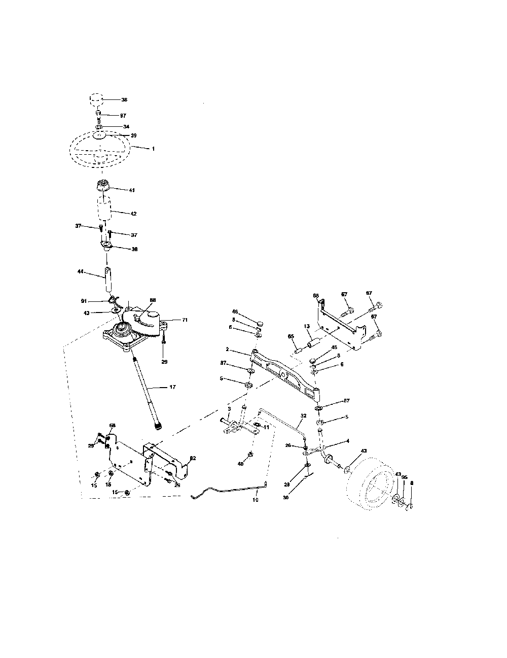 Steering assembly Diagram and Parts List for 96012001501  Poulan Lawn Tractor