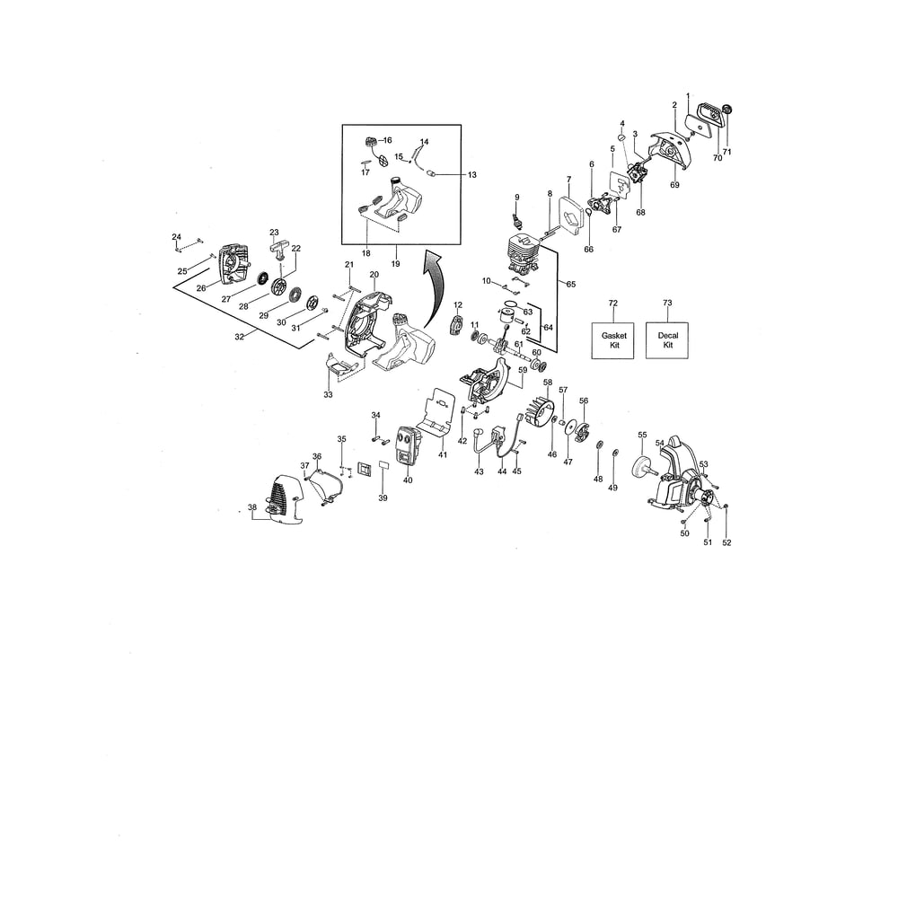 Cylinder/Fuel Tank/Muffler Diagram and Parts List for CC2128  Poulan Trimmer