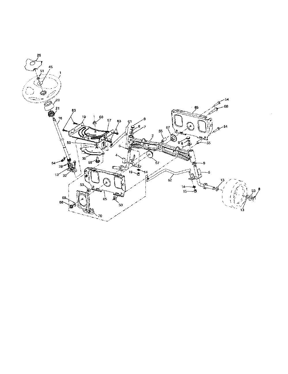 Steering assembly Diagram and Parts List for 96042002900  Poulan Lawn Tractor