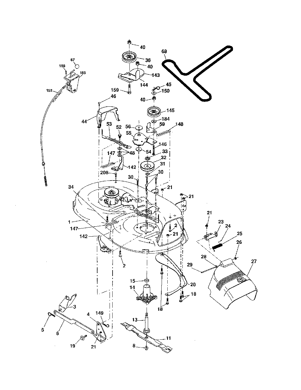 Mower deck Diagram and Parts List for 96016002400  Poulan Lawn Tractor