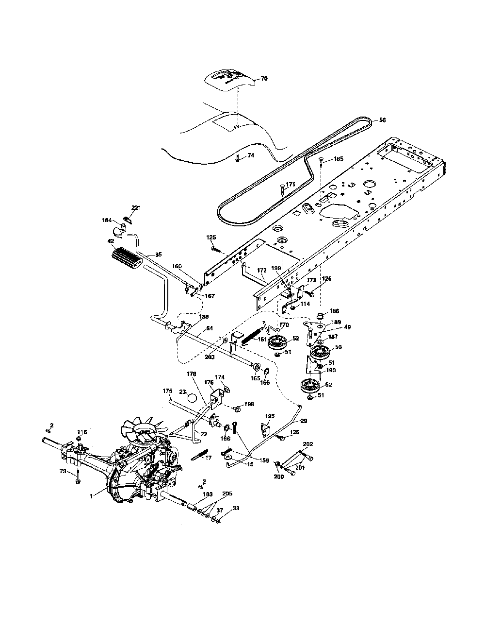Drive Diagram and Parts List for 96042002700  Poulan Lawn Tractor