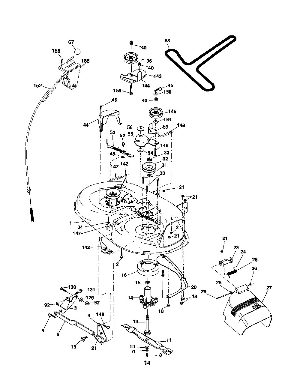 Mower deck Diagram and Parts List for HD20H42  Poulan Lawn Tractor