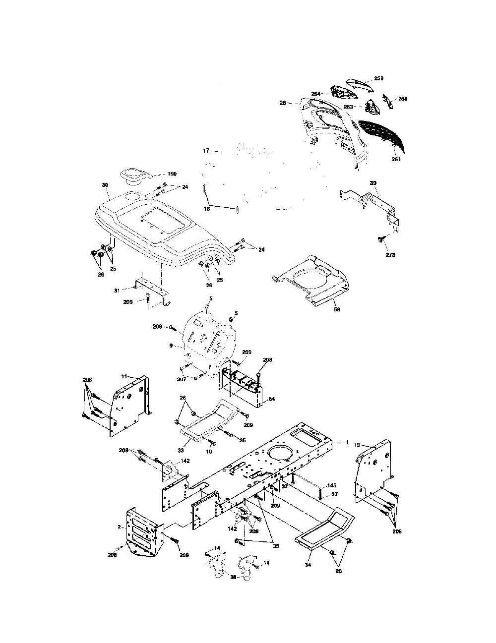 Chassis Diagram and Parts List for 96012000402  Poulan Lawn Tractor