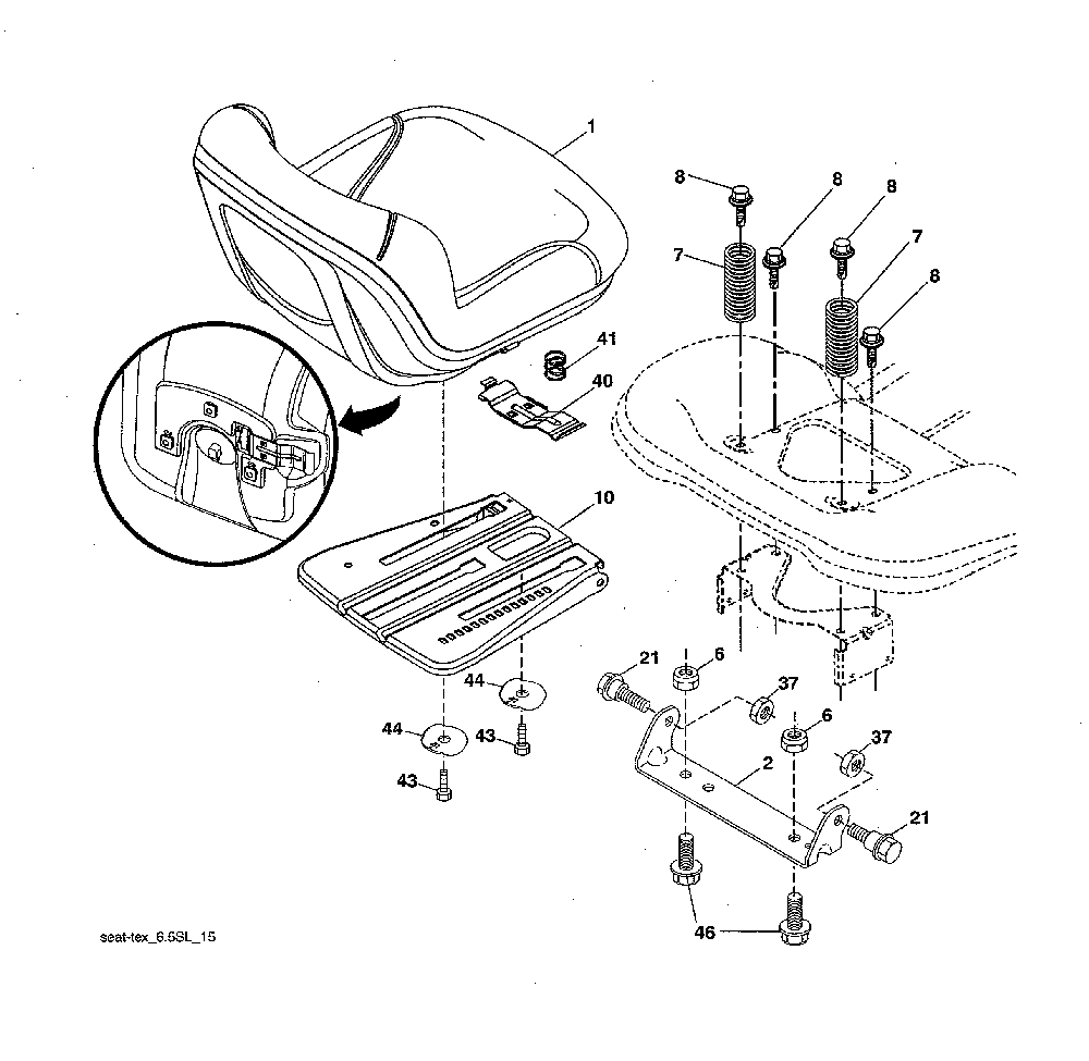Seat assembly Diagram and Parts List for 917223980  Poulan Lawn Tractor