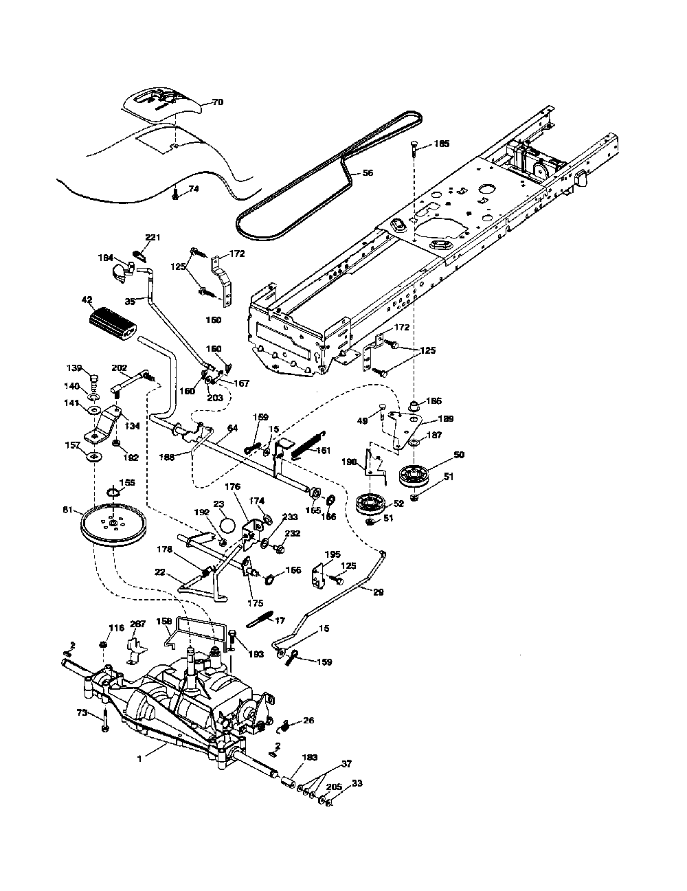 Drive Diagram and Parts List for 96046001400  Poulan Lawn Tractor