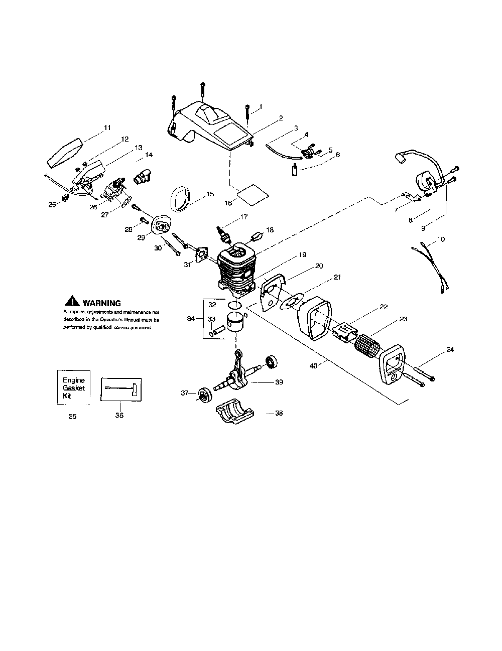 Shield/cylinder/crankshaft Diagram and Parts List for 2275  Poulan Chainsaw