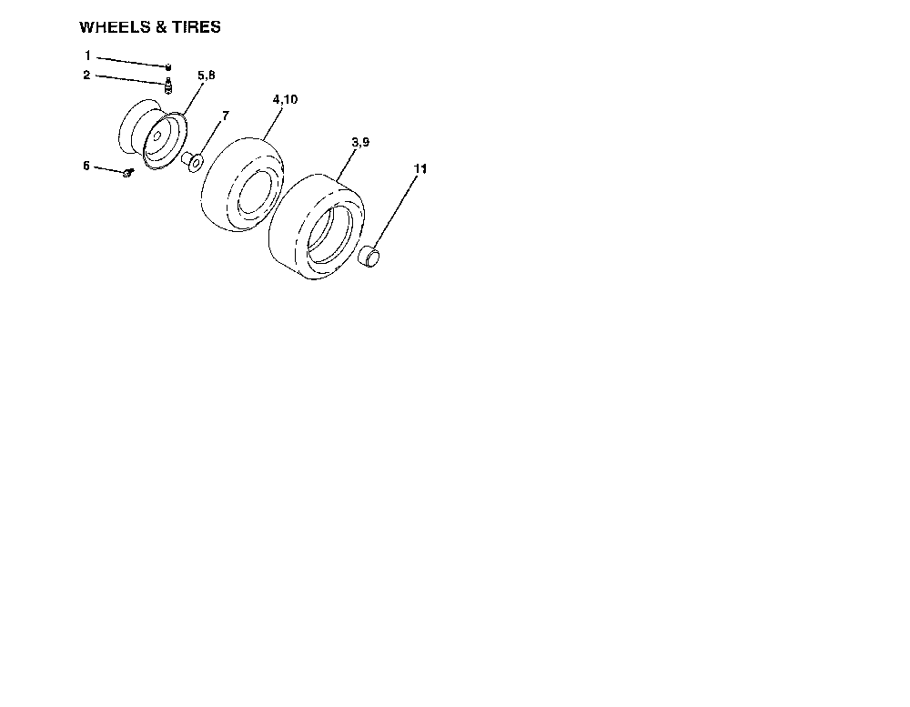 Wheels and tires Diagram and Parts List for 96016002200  Poulan Lawn Tractor