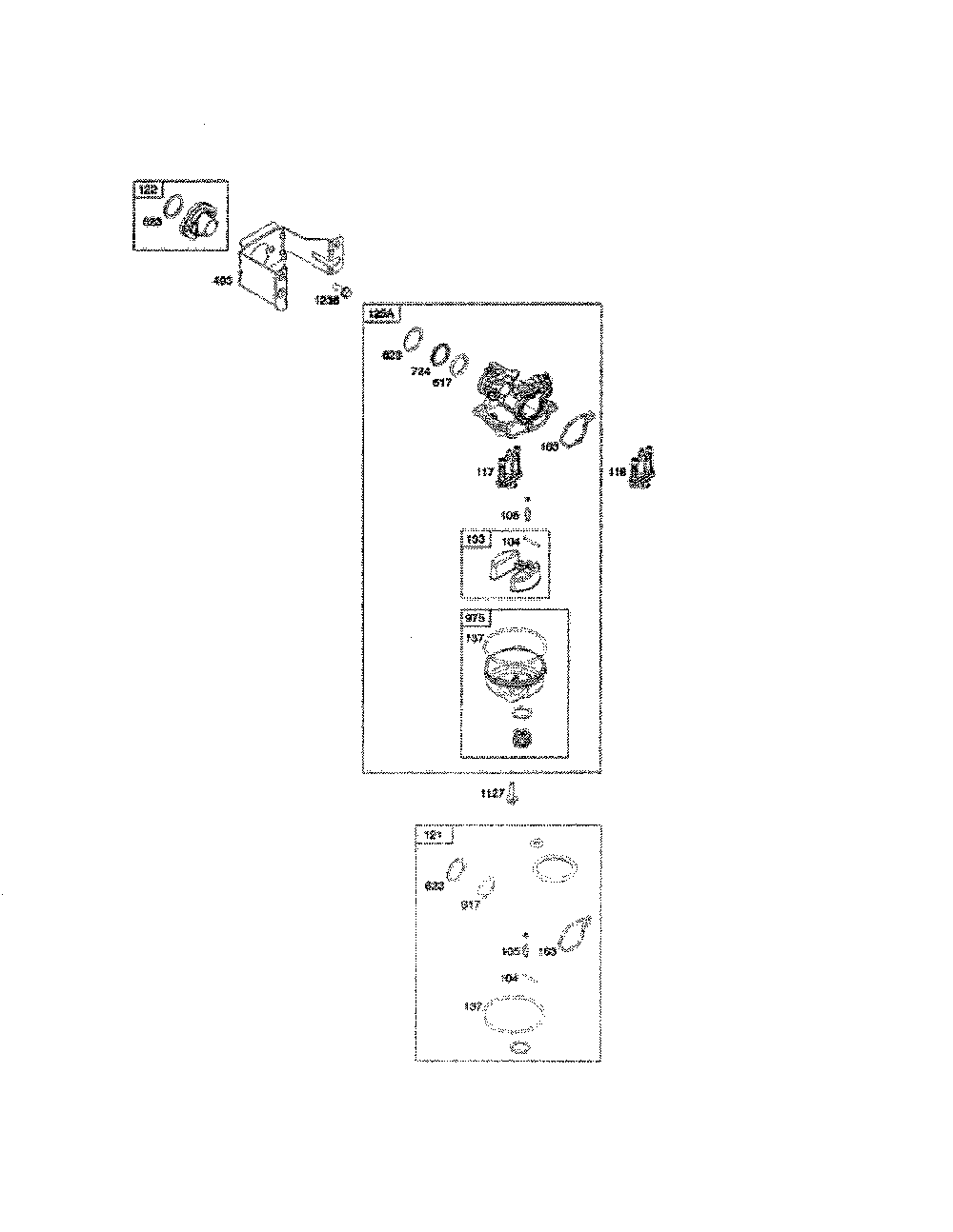 Carburetor Diagram and Parts List for 96139000400  Poulan Lawn Mower