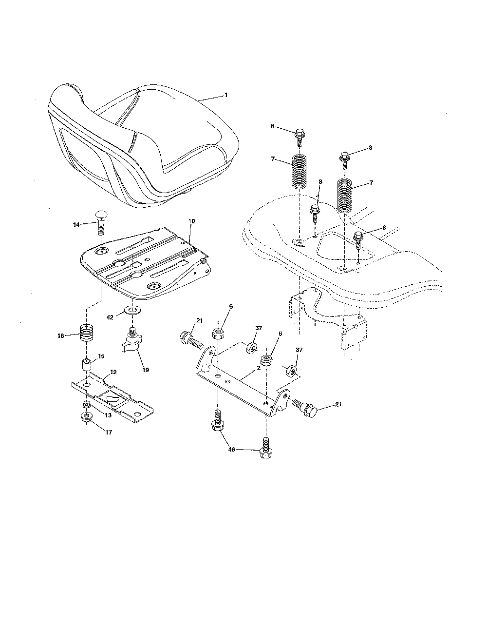 Seat Diagram and Parts List for PP175G42-96046007500  Poulan Lawn Tractor