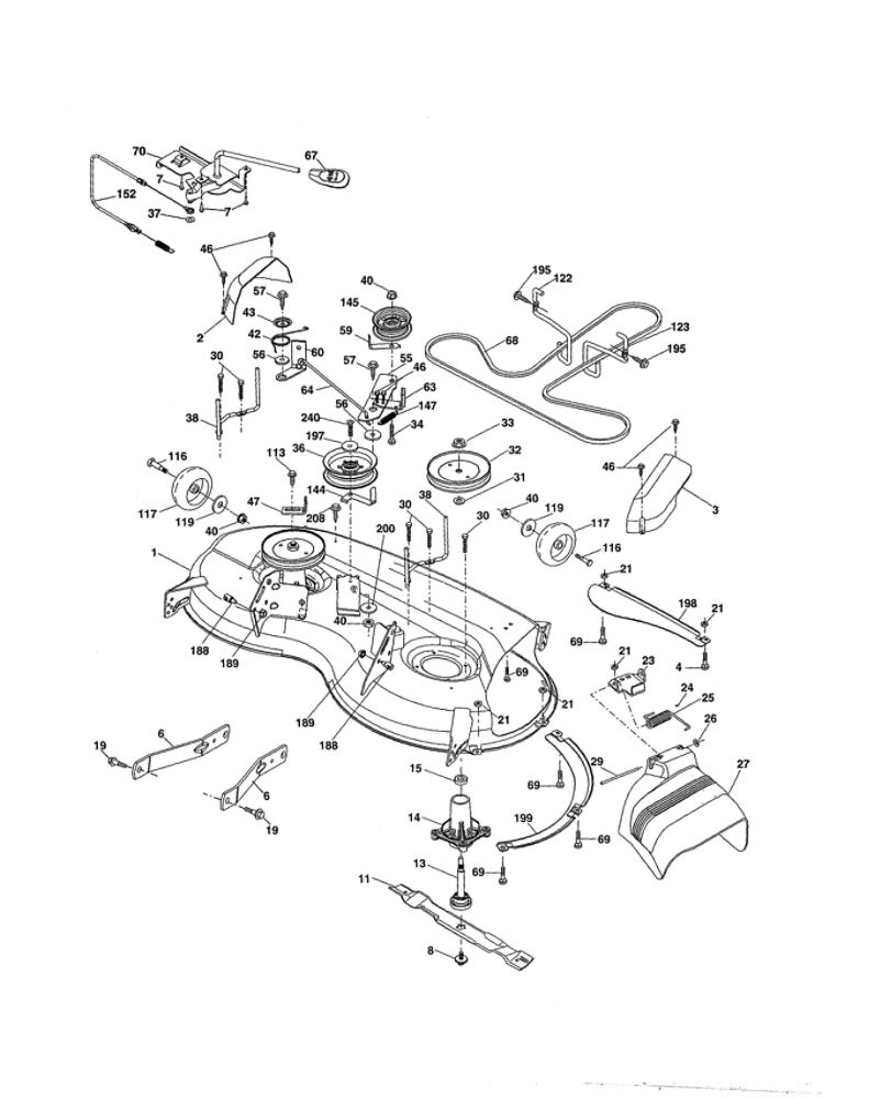 Mower Deck Diagram and Parts List for 96042015700  Poulan Lawn Tractor