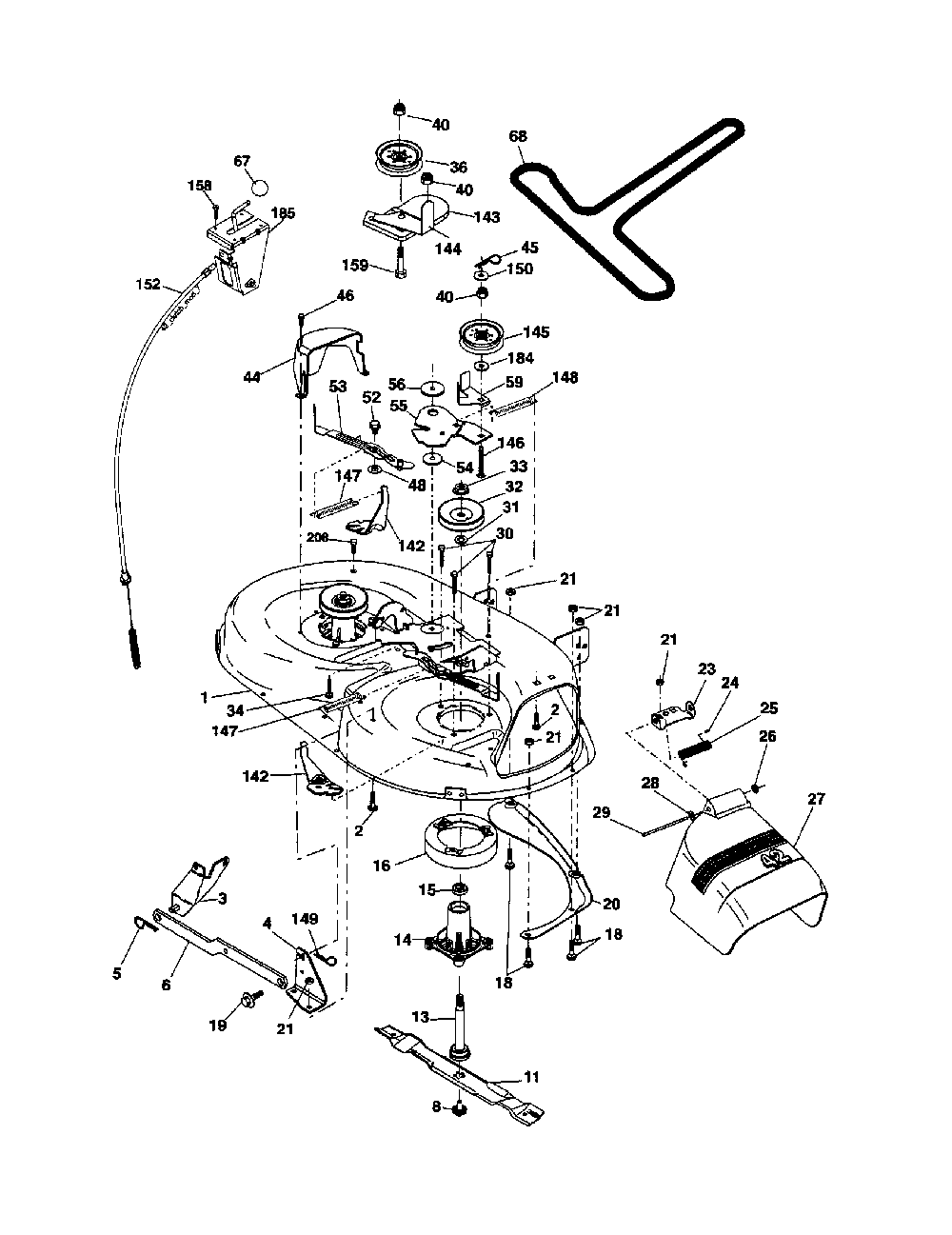 Mower deck Diagram and Parts List for 96016001900  Poulan Lawn Tractor