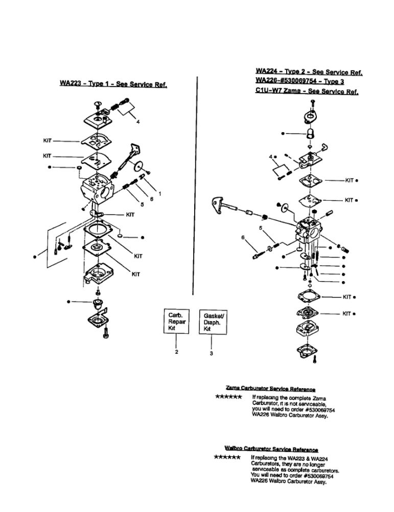 Carburetor Diagram and Parts List for FEATHERLITE  Poulan Trimmer