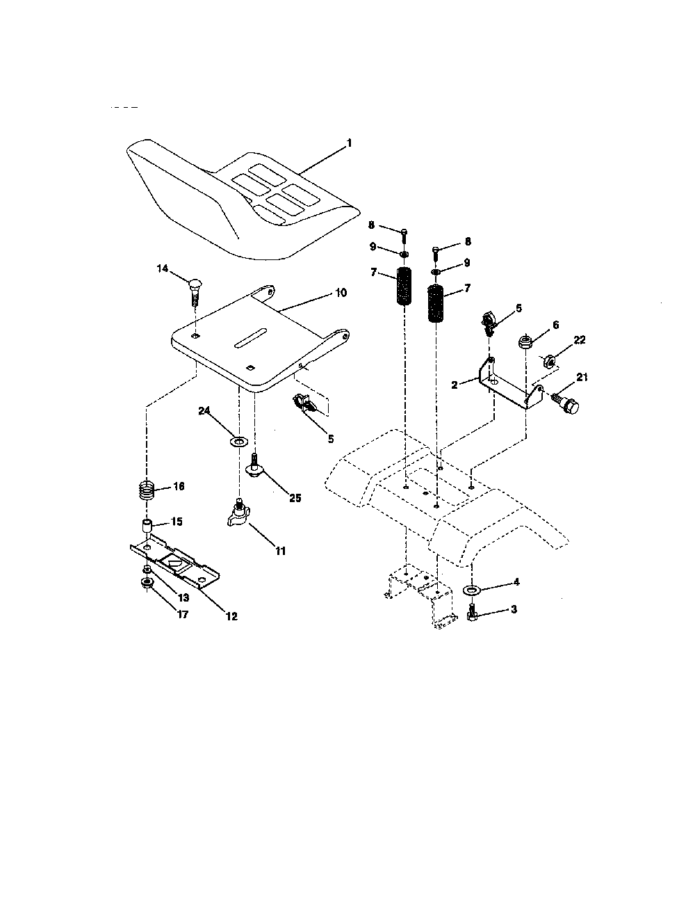 Seat assembly Diagram and Parts List for PR20H42STB  Poulan Lawn Tractor