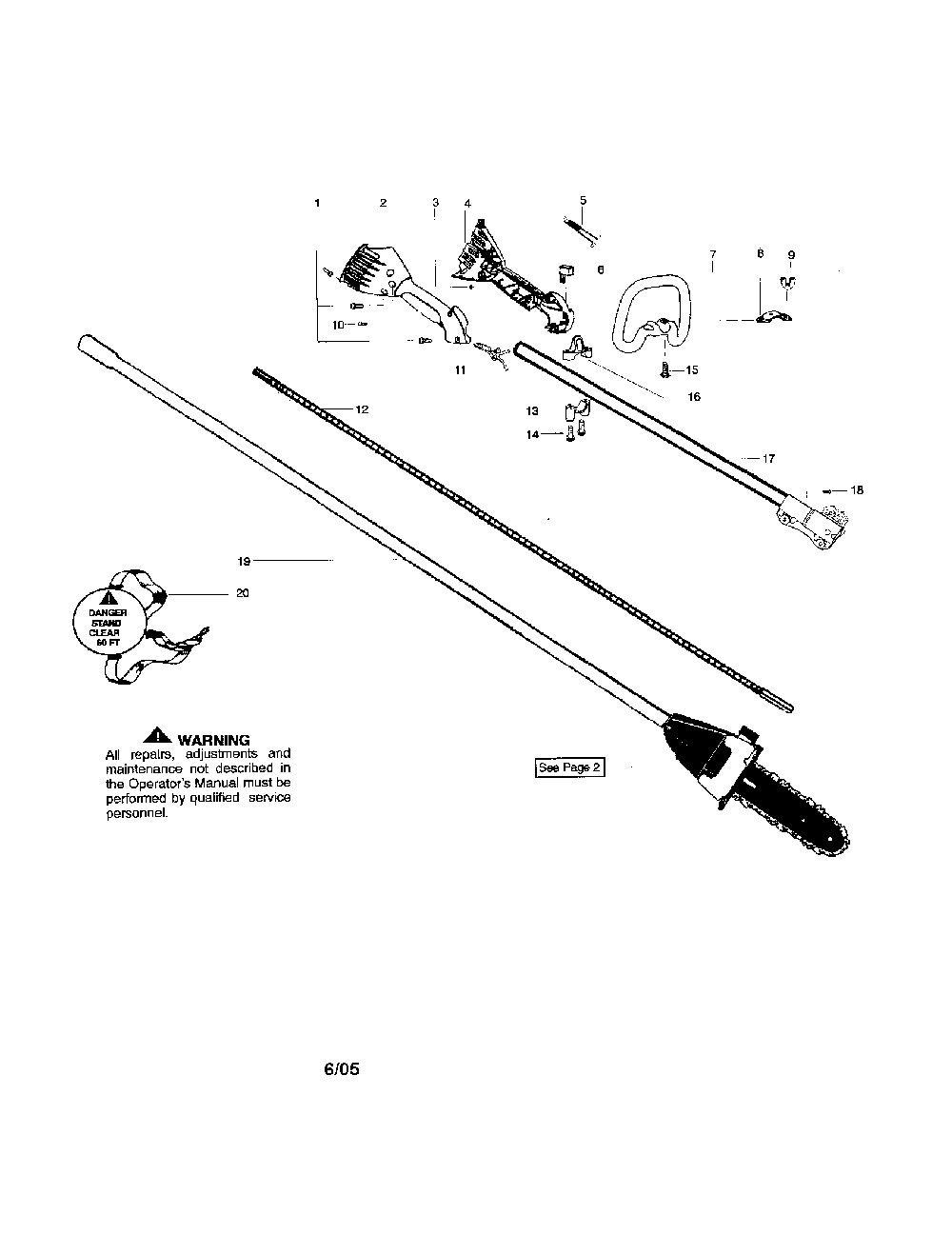 Handle/flex bar/driveshaft Diagram and Parts List for PP446-2005  Poulan Pole Saw
