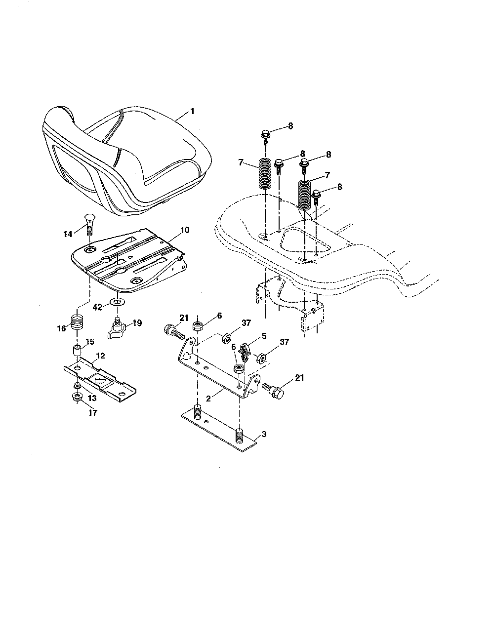 Seat Diagram and Parts List for 96042016600  Poulan Lawn Tractor
