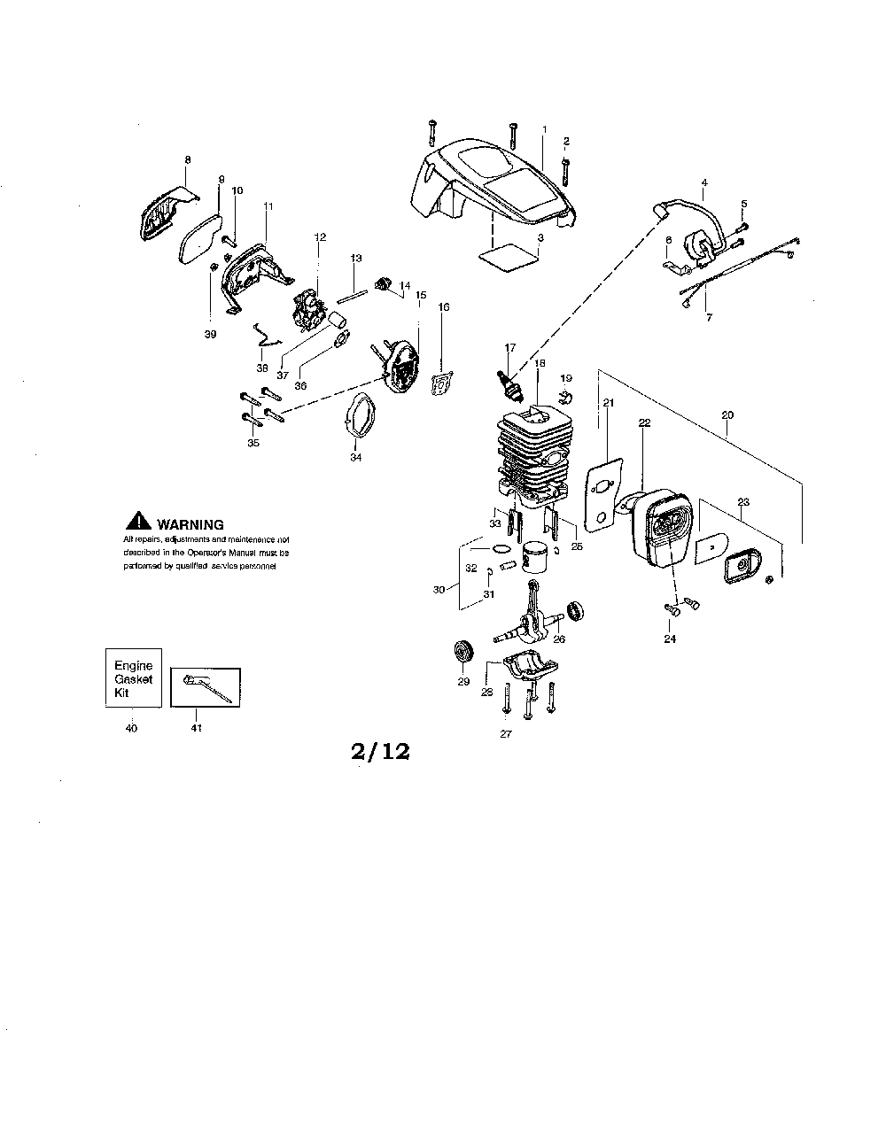 Cylinder/shield/crankshaft Diagram and Parts List for PR4218 TYPE 2 Poulan Chainsaw