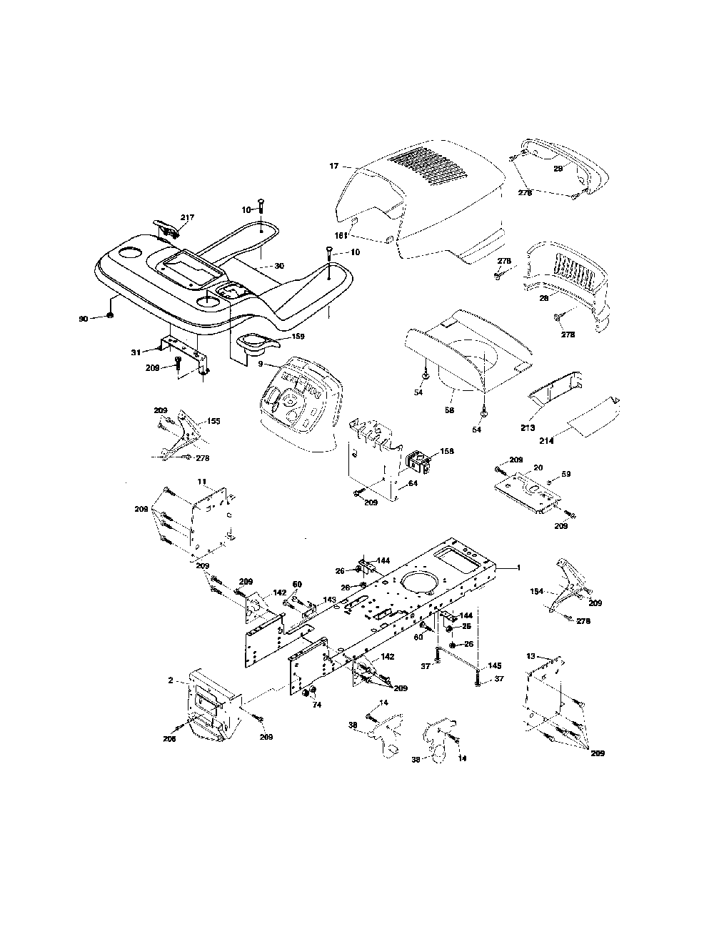 Chassis Diagram and Parts List for 96012000700  Poulan Lawn Tractor
