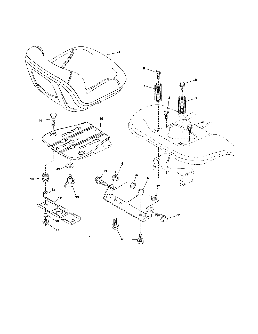 Seat Diagram and Parts List for 96046007700  Poulan Lawn Tractor