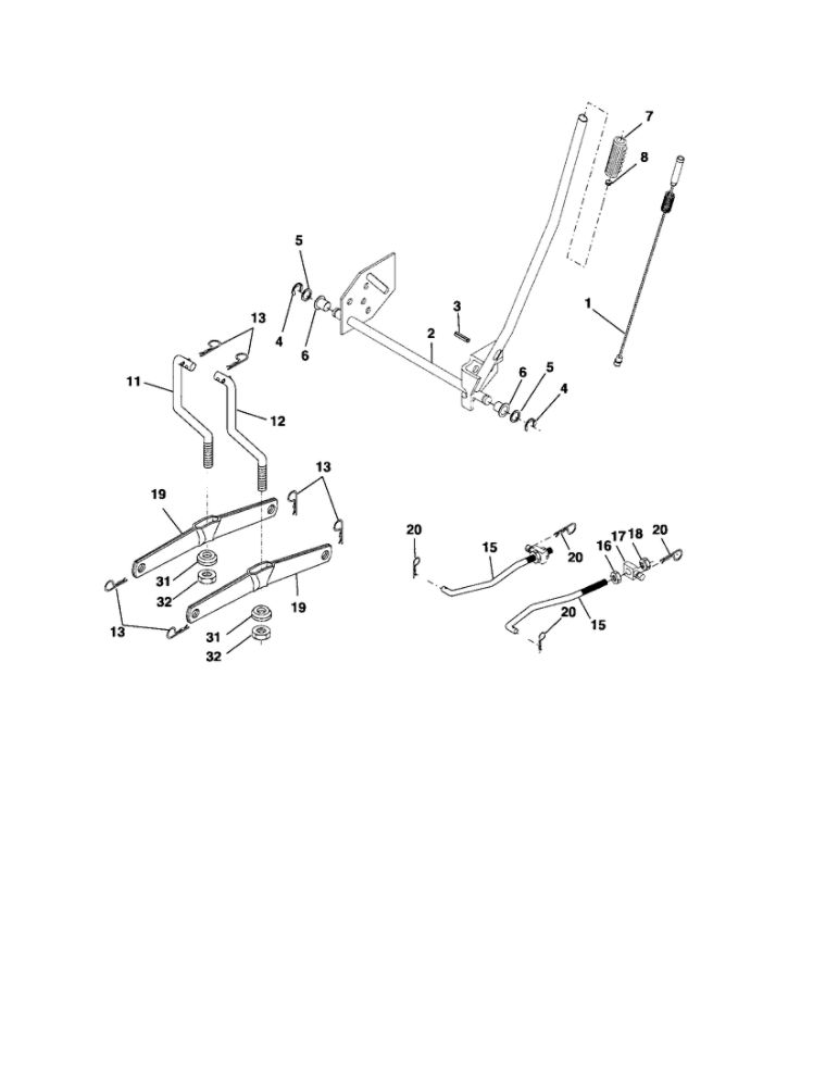 Mower Lift Diagram and Parts List for PK1942YT  Poulan Lawn Tractor